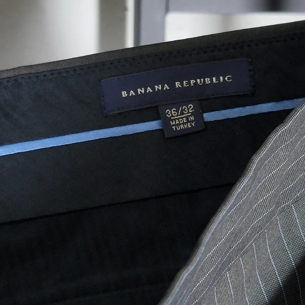 Banana Republic Men's 2PC Sport Coat Pants Gray Striped Cotton Size 44R‎ 36x29